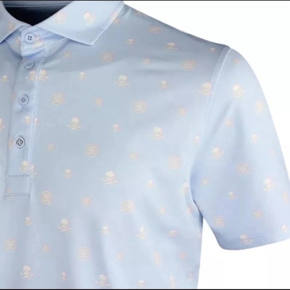 G/Fore Golf Polo Shirt Men's Sky Blue All Over Print 3D Skulls - Picture 4 of 6